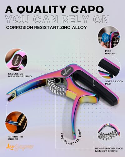 Leo Jaymz Heavy Duty Guitar Capo for Acoustic/Electric Guitars, Guitar Clip made of Zinc Alloy Metal, Guitar Clamp for Bass Classical Guitar, Ukulele, Mandolin,Banjo (Dazzling Purple) - Image 3