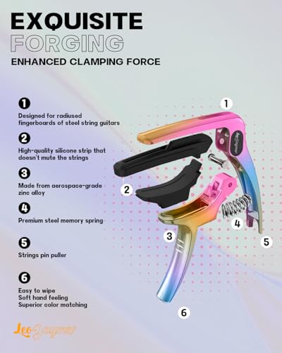 Leo Jaymz Heavy Duty Guitar Capo for Acoustic/Electric Guitars, Guitar Clip made of Zinc Alloy Metal, Guitar Clamp for Bass Classical Guitar, Ukulele, Mandolin,Banjo (Dazzling Purple) - Image 5