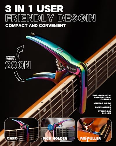 Leo Jaymz Heavy Duty Guitar Capo for Acoustic/Electric Guitars, Guitar Clip made of Zinc Alloy Metal, Guitar Clamp for Bass Classical Guitar, Ukulele, Mandolin,Banjo (Dazzling Purple) - Image 2