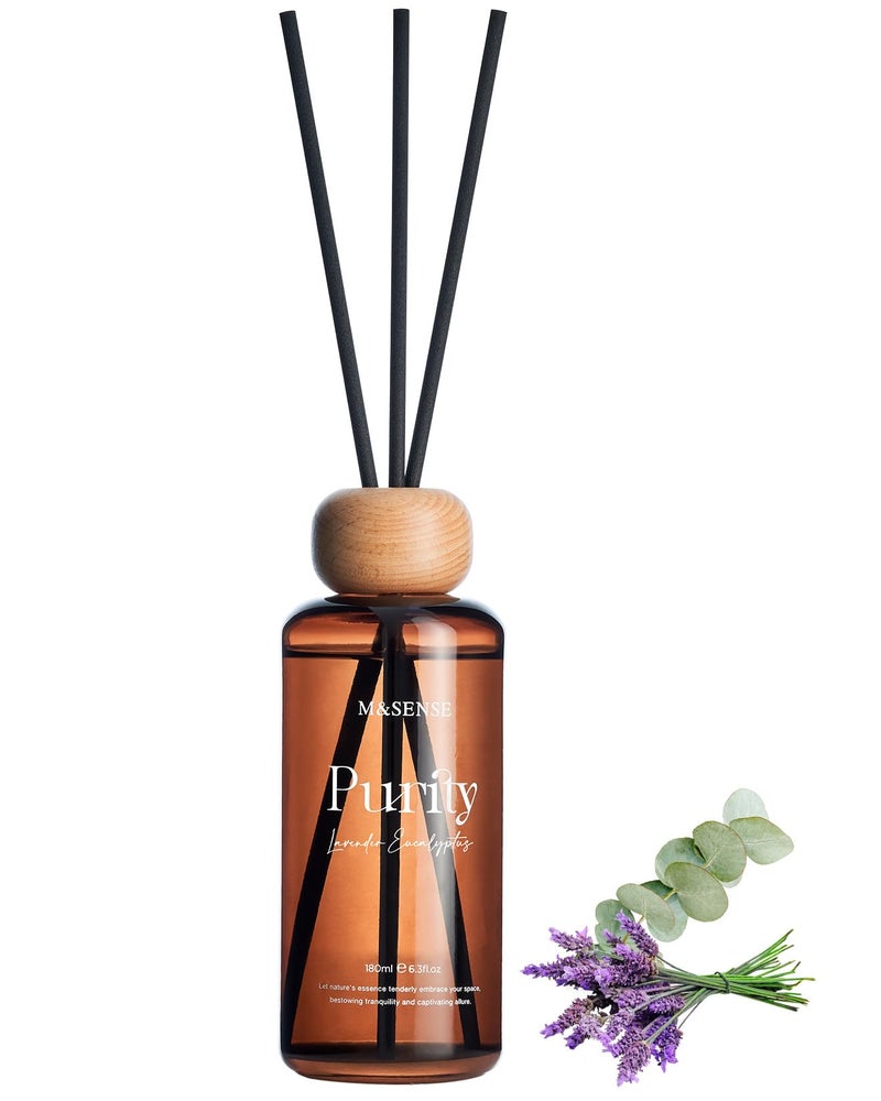 M&SENSE Lavender Eucalyptus Reed Diffuser: Upgraded Formula 6.3 fl oz Non-Toxic Aroma Set with Sticks, Long-Lasting Natural Essential Oil Gifts for Home, Bedroom - Image 1