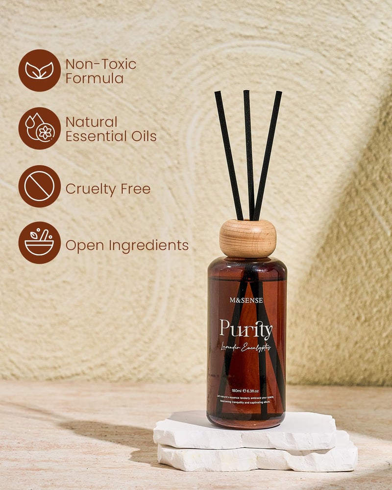 M&SENSE Lavender Eucalyptus Reed Diffuser: Upgraded Formula 6.3 fl oz Non-Toxic Aroma Set with Sticks, Long-Lasting Natural Essential Oil Gifts for Home, Bedroom - Image 3