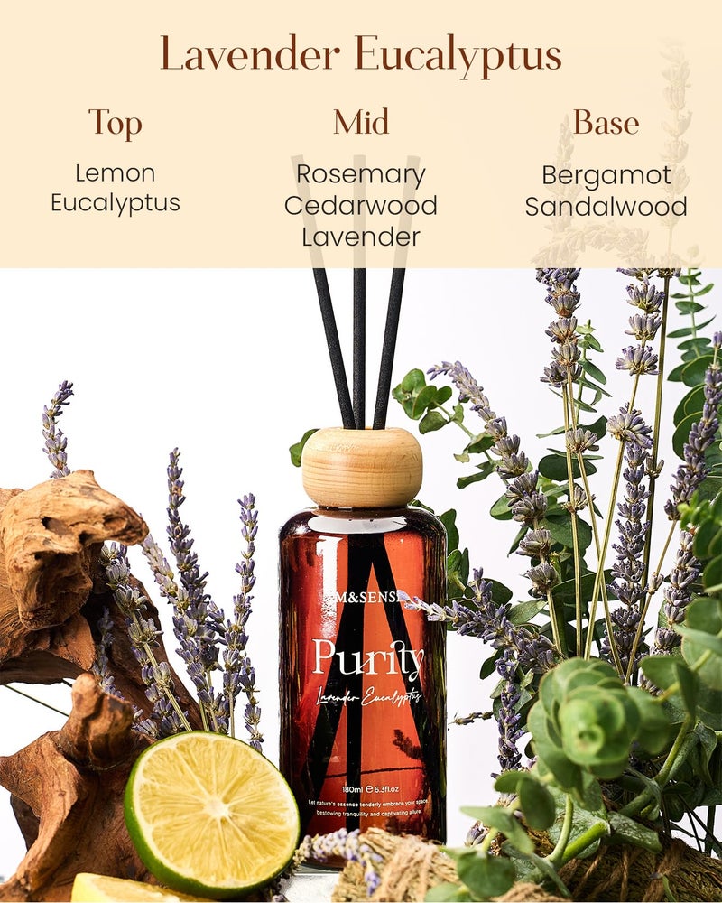 M&SENSE Lavender Eucalyptus Reed Diffuser: Upgraded Formula 6.3 fl oz Non-Toxic Aroma Set with Sticks, Long-Lasting Natural Essential Oil Gifts for Home, Bedroom - Image 2