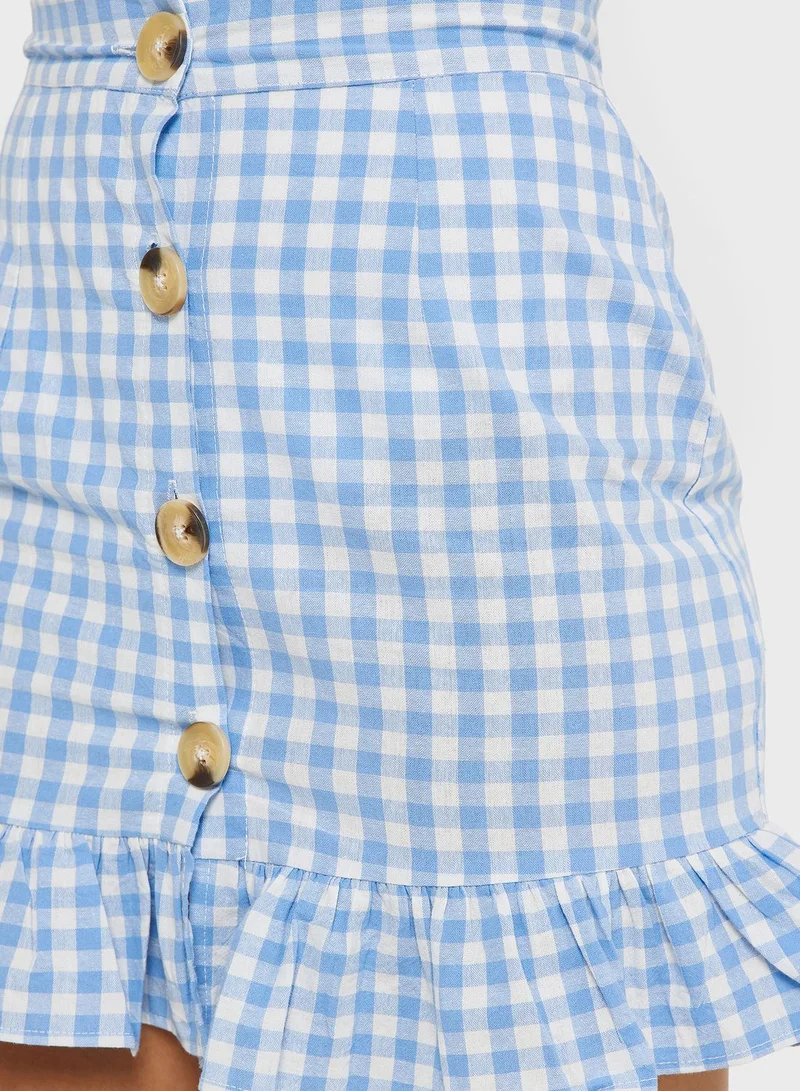 Ginger Gingham Button Up Skirt with Frill Hem