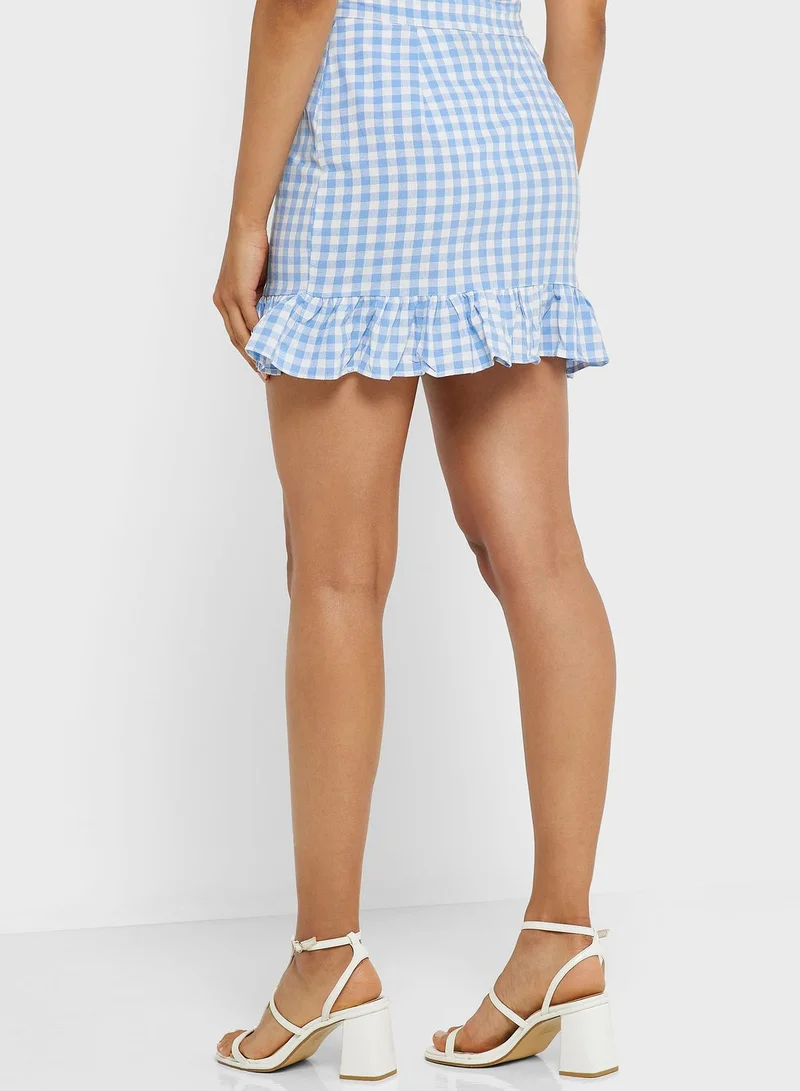Ginger Gingham Button Up Skirt with Frill Hem