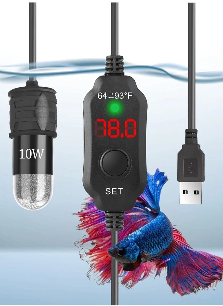 ماركة غير محددة Adjustable 10W Betta Heater, Small Submersible Fish Tank Heater with Digital Display Thermostat, USB Powered, for Aquariums up to 1 Gallon  - Image 1