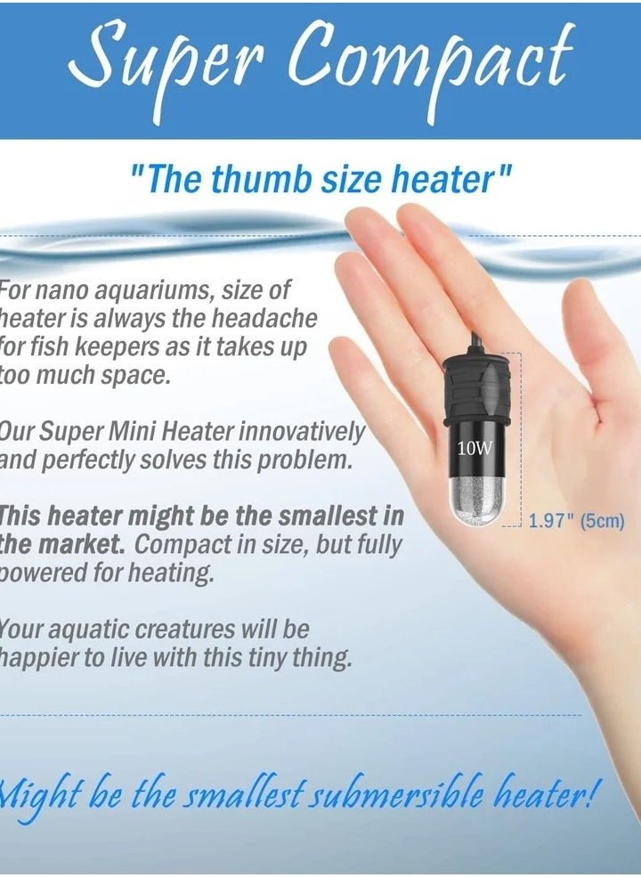 ماركة غير محددة Adjustable 10W Betta Heater, Small Submersible Fish Tank Heater with Digital Display Thermostat, USB Powered, for Aquariums up to 1 Gallon  - Image 2