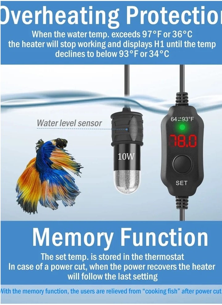 ماركة غير محددة - Adjustable 10W Betta Heater, Small Submersible Fish Tank Heater with Digital Display Thermostat, USB Powered, for Aquariums up to 1 Gallon - Image 1