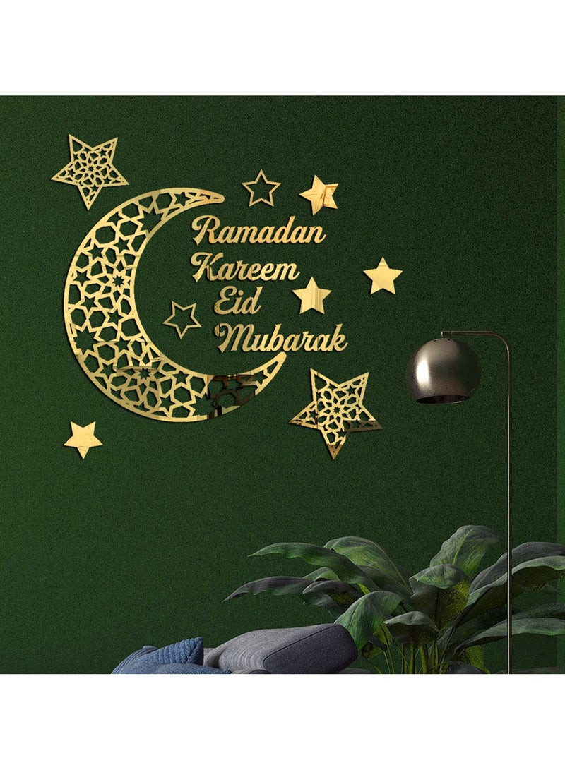 KHAJUL Acrylic Ramadan Wall Stickers, Gold Crescent Moon & Star Decal, Muslim Eid Mubarak Decoration for Home, Mosque And Window Glass (Gold, 45*42CM) - Image 4
