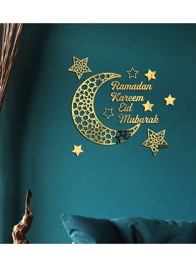KHAJUL Acrylic Ramadan Wall Stickers, Gold Crescent Moon & Star Decal, Muslim Eid Mubarak Decoration for Home, Mosque And Window Glass (Gold, 45*42CM) - Image 5