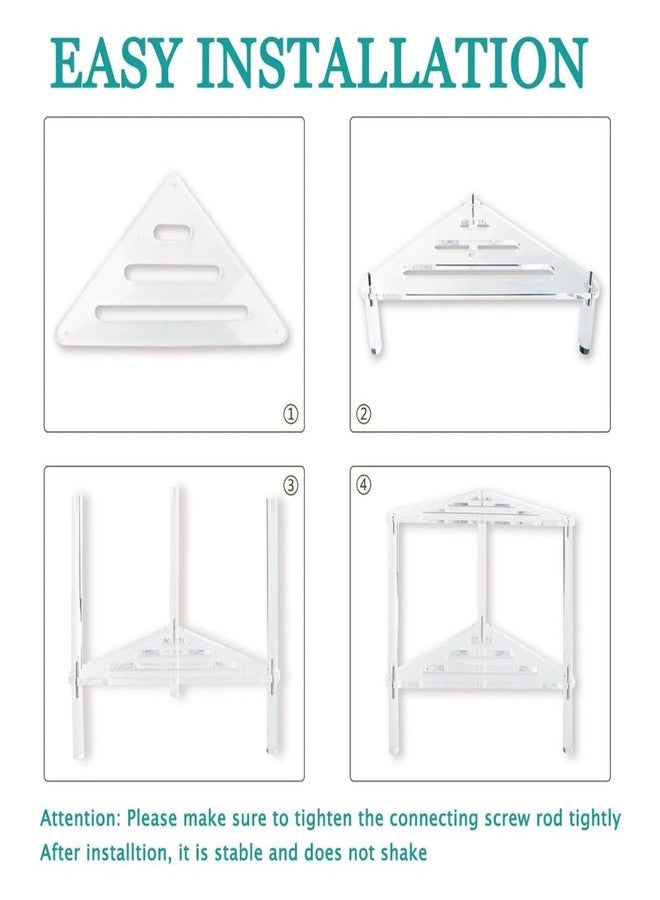 Gsycle Acrylic Corner Shelf, 2 Tier Floor Shower Caddy & Anti Slip Shower Stool Clear Corner Shower Organizer for Bathroom Plant Stand for Bedroom Kitchen 13.39 x 12.20 x 11.81 Inch - Image 4