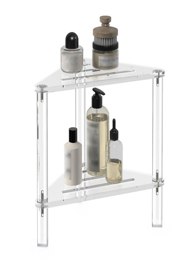 Gsycle Acrylic Corner Shelf, 2 Tier Floor Shower Caddy & Anti Slip Shower Stool Clear Corner Shower Organizer for Bathroom Plant Stand for Bedroom Kitchen 13.39 x 12.20 x 11.81 Inch - Image 1