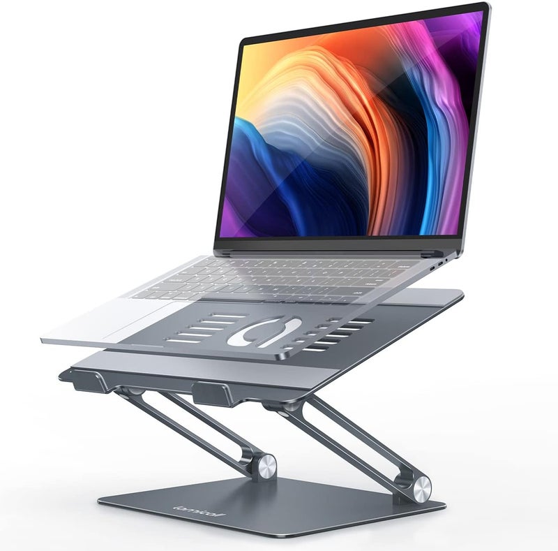 Lamicall Adjustable Laptop Stand, Portable Laptop Riser, Aluminum Laptop Stand for Desk Foldable, Ergonomic Computer Notebook Stand Holder for MacBook Air Pro, Dell XPS, HP (10-17.3'') - Grey - Image 1
