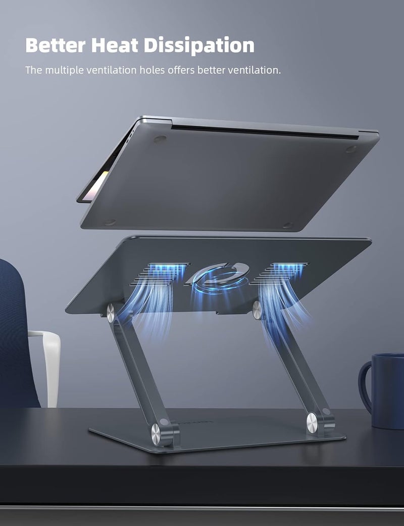 Lamicall Adjustable Laptop Stand, Portable Laptop Riser, Aluminum Laptop Stand for Desk Foldable, Ergonomic Computer Notebook Stand Holder for MacBook Air Pro, Dell XPS, HP (10-17.3'') - Grey - Image 3