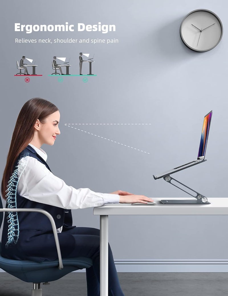 Lamicall Adjustable Laptop Stand, Portable Laptop Riser, Aluminum Laptop Stand for Desk Foldable, Ergonomic Computer Notebook Stand Holder for MacBook Air Pro, Dell XPS, HP (10-17.3'') - Grey - Image 2