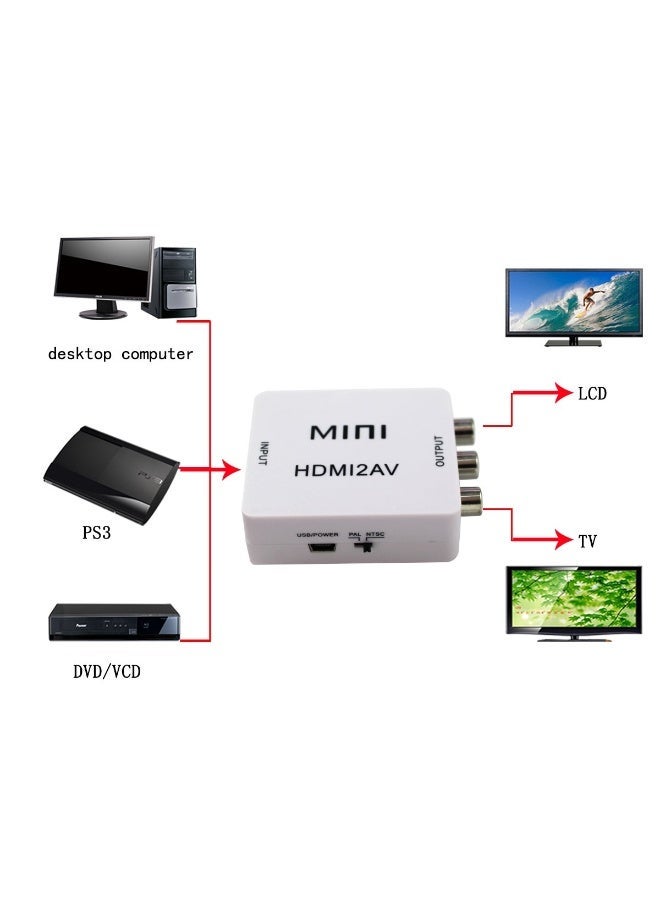ميني مركب 1080P HDMI إلى RCA الصوت الفيديو AV CVBS محول دعم HD ل HD HDMI2AV محول مربع للتلفزيون PC VCR DVD PAL - Image 1