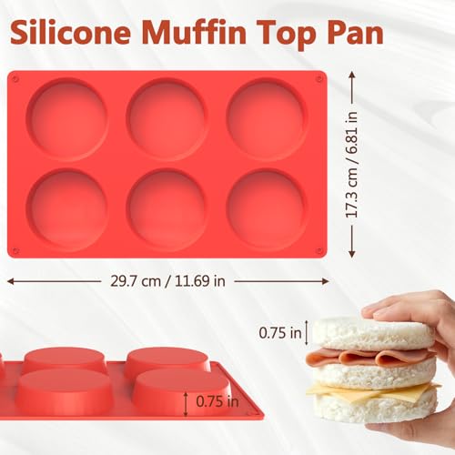 Redfly Silicone Egg Molds for Breakfast Sandwiches 2 Pcs Non Stick 3 Inch Egg Bites Baking Pans Silicone Muffin Pans for Baking Round Muffin Top Pan for Whoopie Pie Pan Tarts Quiche - Image 3