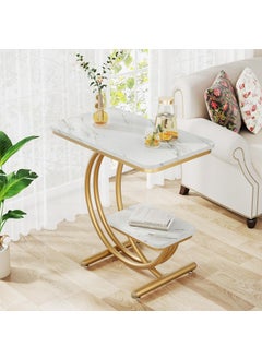 FURNIFOX Coffee Table for Living Room End Table Beside Tables with Metal Legs Small Accent Snack Tables Nightstand for Multipurpose Square Table Golden White