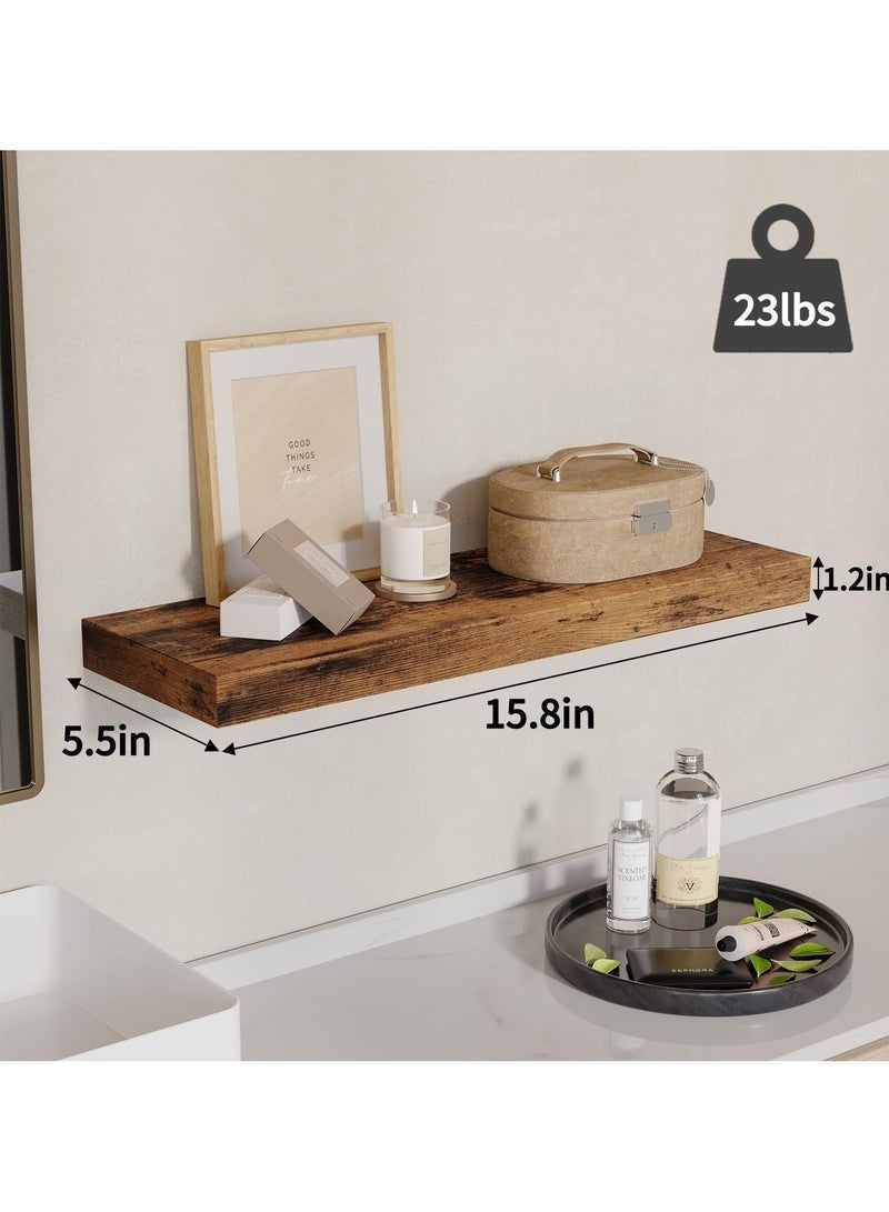40CM Floating Shelves, Rustic Wood Finish Wall Shelves Set of 3, Shelves for Wall Decor, with Invisible Brackets for Bathroom, Living Room,Bedroom and Kitchen(Rustic Brown) - Image 2