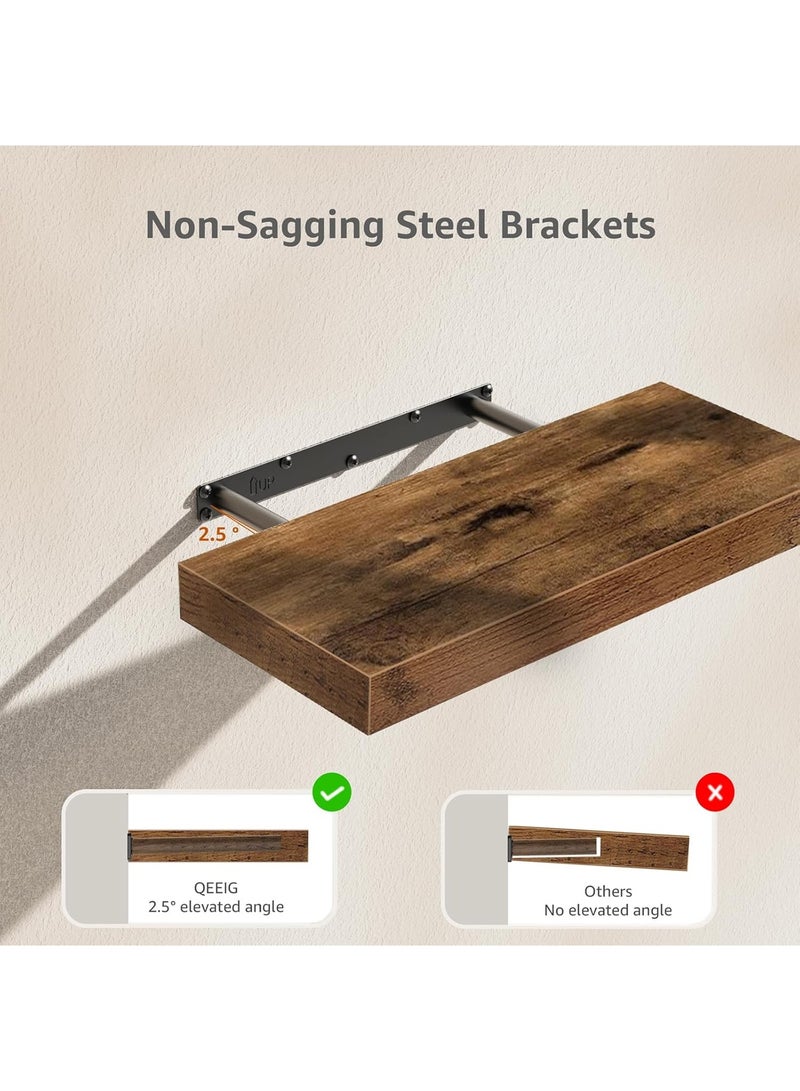 40CM Floating Shelves, Rustic Wood Finish Wall Shelves Set of 3, Shelves for Wall Decor, with Invisible Brackets for Bathroom, Living Room,Bedroom and Kitchen(Rustic Brown) - Image 5