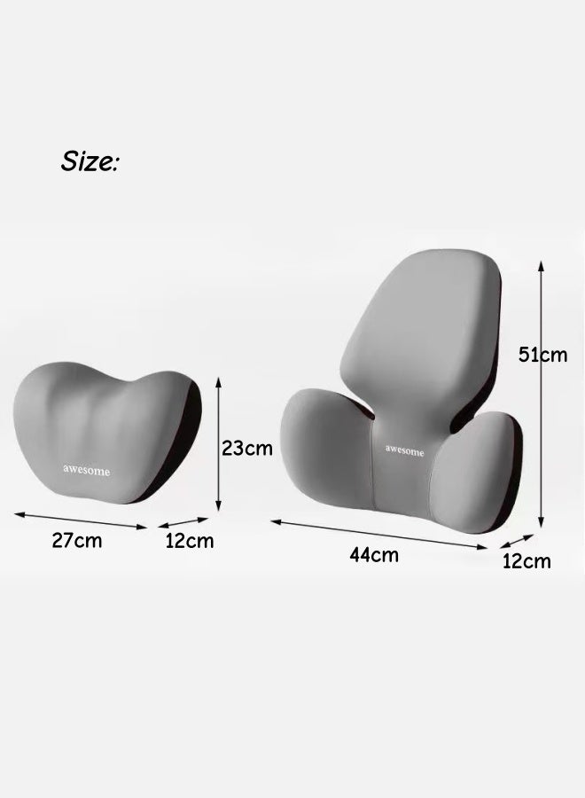 Lumbar And Neck Pillow Set,Lumbar Support Pillow For Office Chair,Ergonomic Lumbar Support Cushion,Back Support Pillow For Car, Chair Cushions,High-Density Memory Foam Back Pillow For Office/Car/Home,Removable Washable(Grey) - Image 2