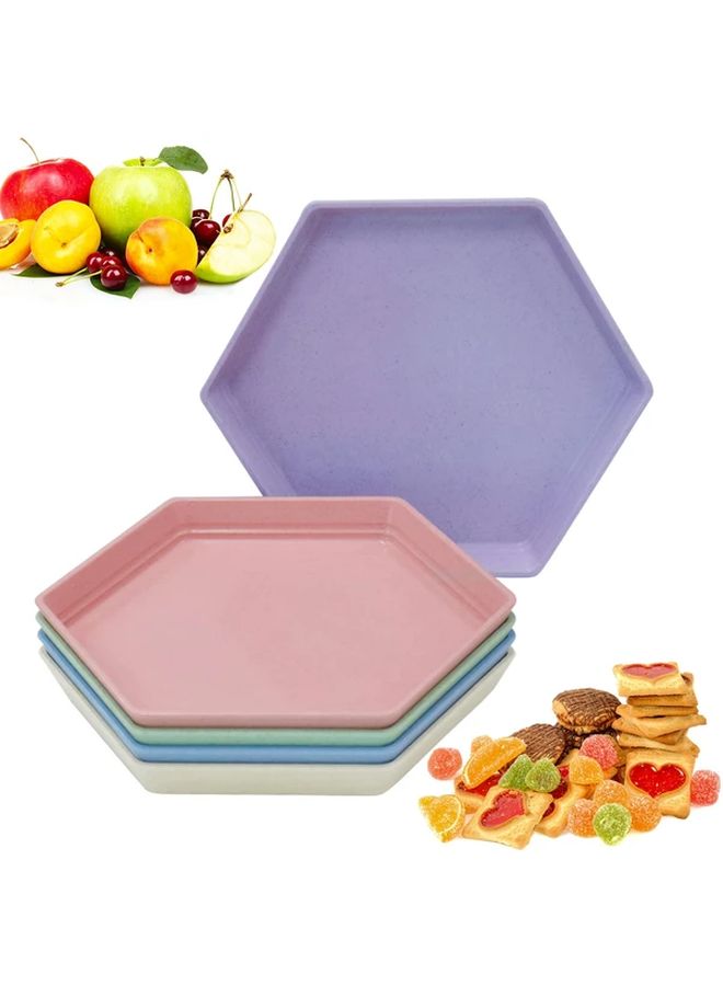 Blue Wheat Straw Hexagonal Plates 6.7 Inch Microwave Dishwasher Safe Set - Image 1