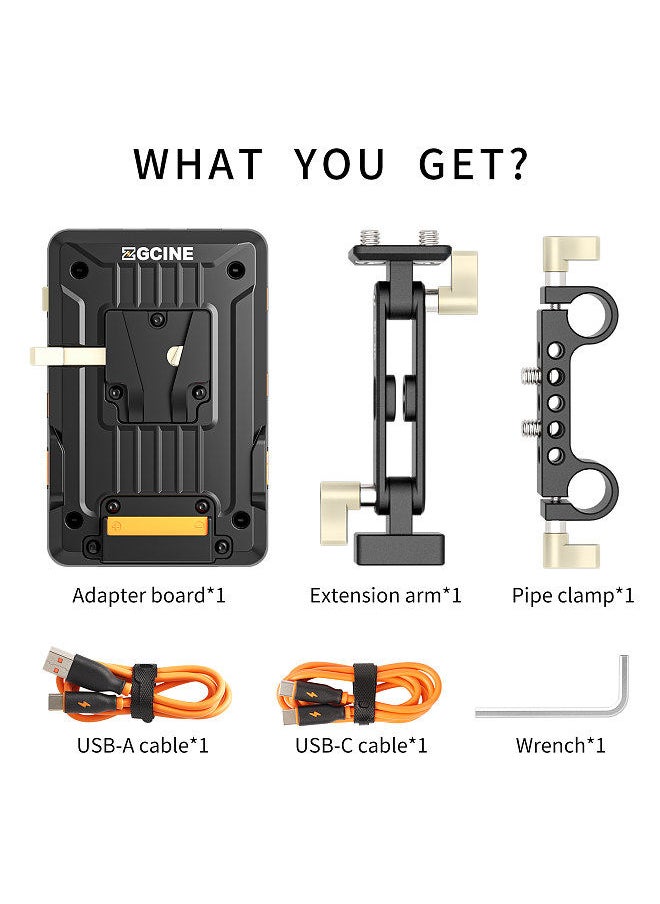 ZGCINE - ZGCINE VM-VP1 Kit 2 V Mount Battery Plate V Lock Battery Adapter Plate Support Type-C PD Fast Charging / USB-A/ 14.8V D-TAP/ 12V DC/ 8.4V DC Multiple Outputs - Image 1