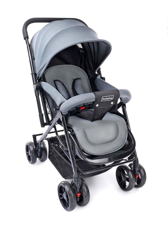 babyhug عربة أطفال بيبي هاج سمفوني مع شبكة ناموسية، مقبض قابل للعكس، وضعيات متعددة للانخفاض، من 0 إلى 3 سنوات، 75 × 51.5 × 102 سم - رمادي - Image 1