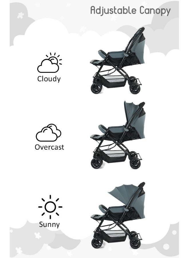 babyhug عربة أطفال بيبي هاج سمفوني مع شبكة ناموسية، مقبض قابل للعكس، وضعيات متعددة للانخفاض، من 0 إلى 3 سنوات، 75 × 51.5 × 102 سم - رمادي - Image 2