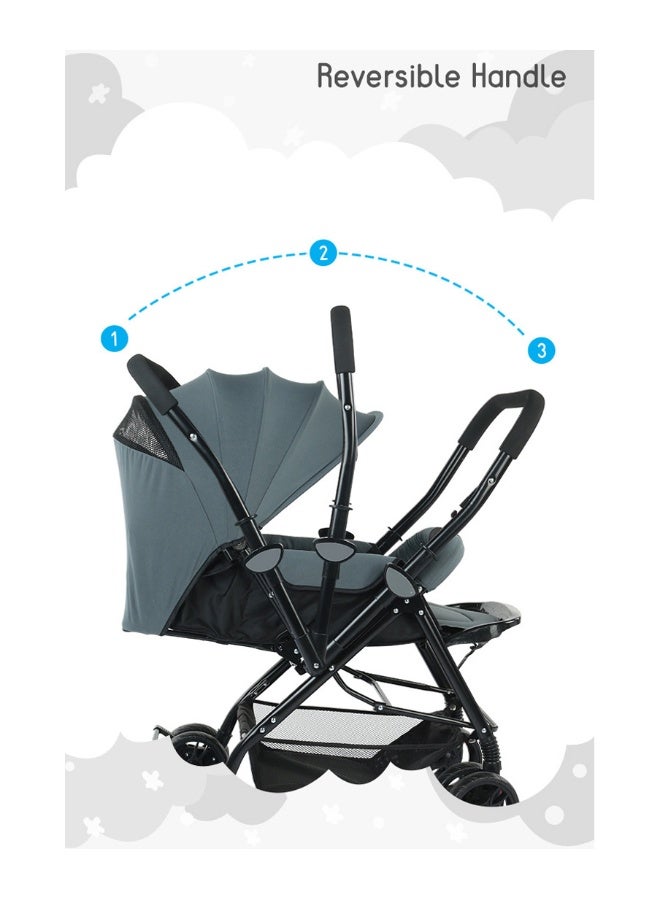 babyhug عربة أطفال بيبي هاج سمفوني مع شبكة ناموسية، مقبض قابل للعكس، وضعيات متعددة للانخفاض، من 0 إلى 3 سنوات، 75 × 51.5 × 102 سم - رمادي - Image 5