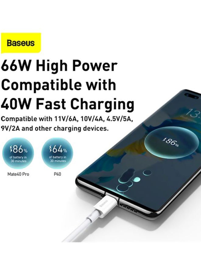 بيسوس كابل USB-C بقدرة 66 وات من سلسلة سوبيريور، كابل نقل بيانات من USB A إلى Type C متوافق مع سامسونج جالاكسي ونينتيندو سويتش وهواوي ميت بوك إكس برو، وآي باد ميني 6 إلخ. بطول مترين أبيض - Image 2