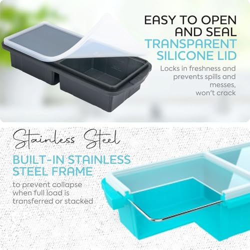 XOMOO Silicone Freezer Tray With Lid-Soup Freezer Container molds-2-cup Extra Large Ice Cube Tray-makes 4 perfect 500ml portions cubes, For freezing soup,stews,sauces.Oven&Dishwasher-Safe(2-Pack) - Image 2