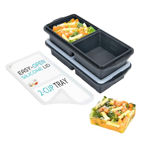 XOMOO Silicone Freezer Tray With Lid-Soup Freezer Container molds-2-cup Extra Large Ice Cube Tray-makes 4 perfect 500ml portions cubes, For freezing soup,stews,sauces.Oven&Dishwasher-Safe(2-Pack) - Image 1