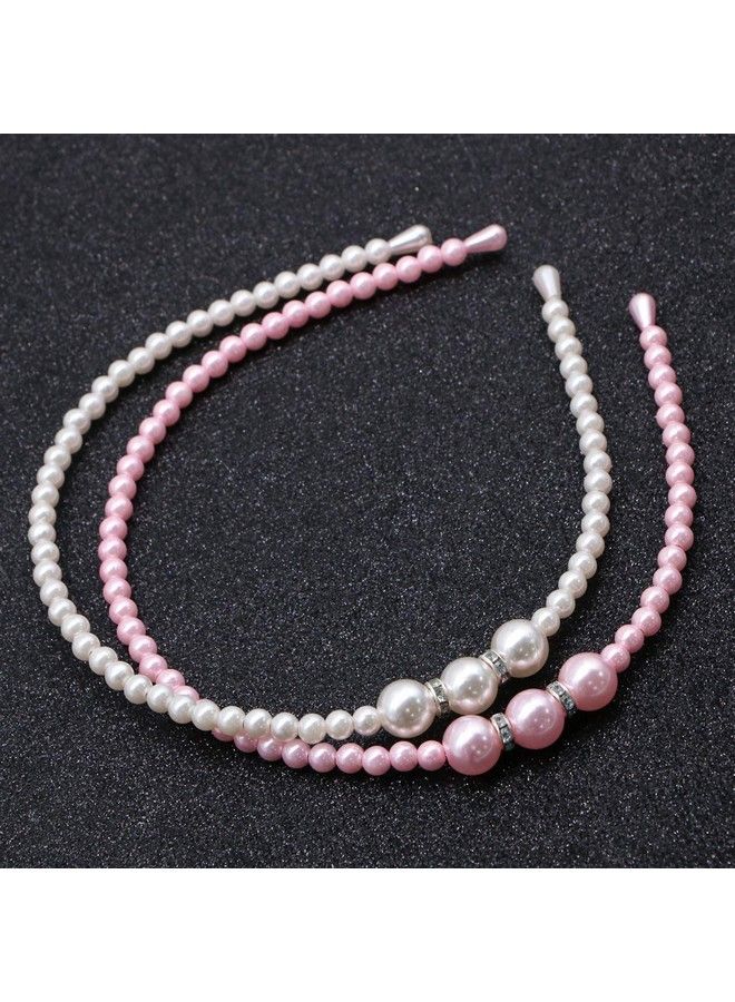 El Regalo 2 Pcs Pink & White Pearls Hairbands For Girls/Teens/Women ; Bridal Headpieces Women Girls Pearls Hair Accessories - Image 3