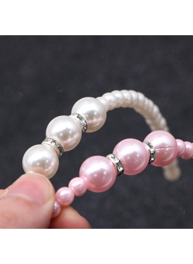El Regalo 2 Pcs Pink & White Pearls Hairbands For Girls/Teens/Women ; Bridal Headpieces Women Girls Pearls Hair Accessories - Image 5