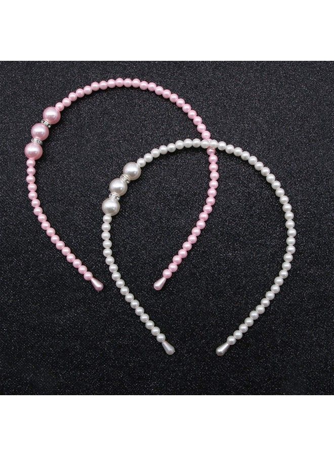 El Regalo 2 Pcs Pink & White Pearls Hairbands For Girls/Teens/Women ; Bridal Headpieces Women Girls Pearls Hair Accessories - Image 4
