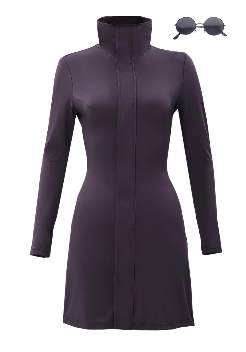 C-ZOFEK Women's US Size Anime Cosplay Costume Purple Dress with Glasses for Halloween(X-Large) - Image 2