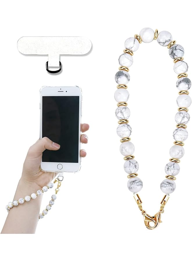 Green Tiger Stylish Marble Beaded Phone Wrist Strap, Hands-Free Lanyard with Charm for Women and Girls, Perfect Cellphone Accessory - Image 1
