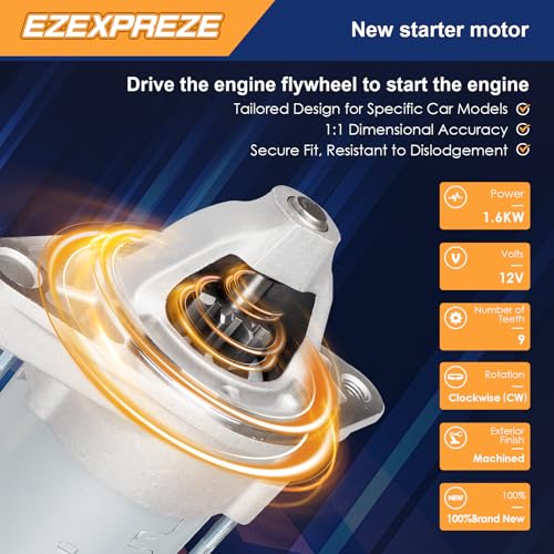 E EZEXPREZE 19049N Ezexpreze Starter Motor Compatible with 2009-2010 Pontiac Vibe, 2009-2013 Toyota Corolla, 2009-2014 Matrix L4 1.8L 1.6kw 9-Teeth CW Replace# 428000-4300 428000-4590 428000-4591 28100-0T050 - Image 3