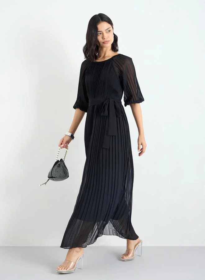 Styli Styli Pleated Balloon Sleeves A-Line Maxi Dress