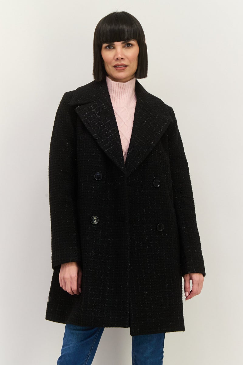 ANNE KLEIN Women Fleece Long Sleeve Trench Coat, Black - Image 1