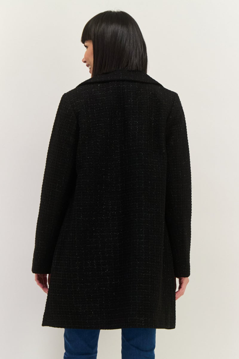 ANNE KLEIN Women Fleece Long Sleeve Trench Coat, Black - Image 3