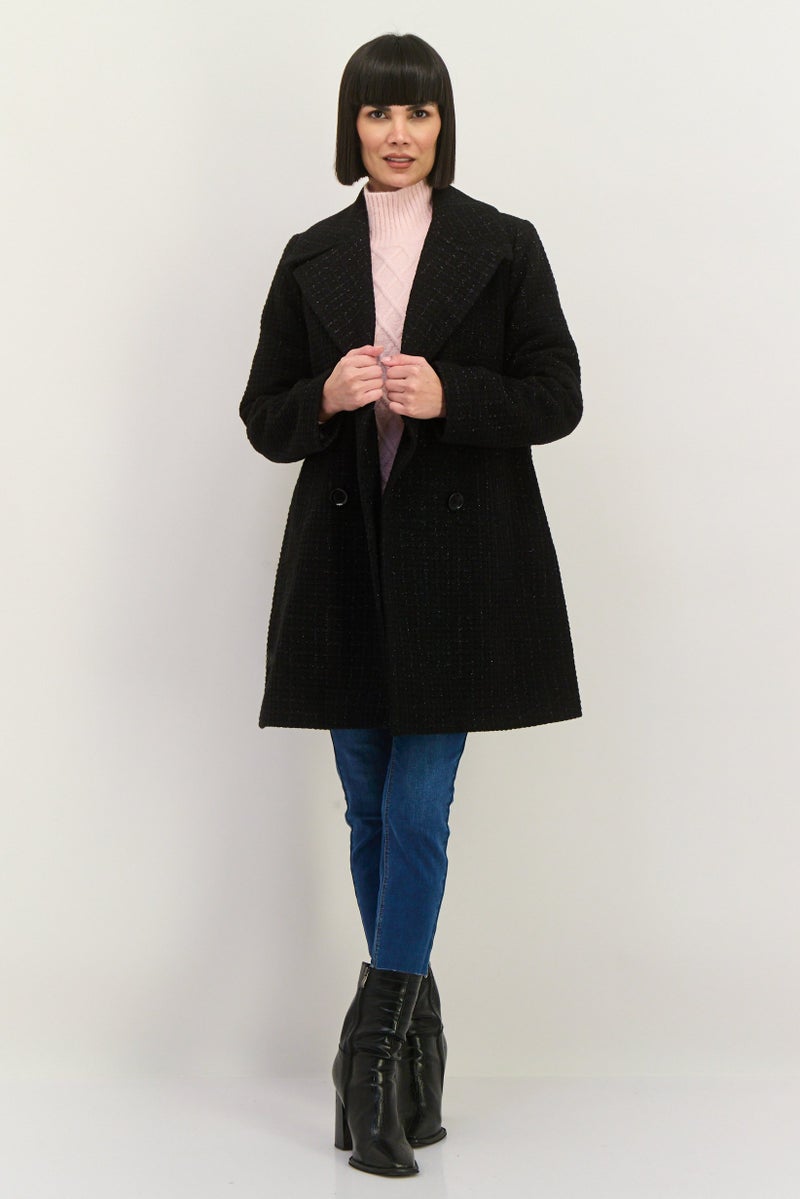 ANNE KLEIN Women Fleece Long Sleeve Trench Coat, Black - Image 4
