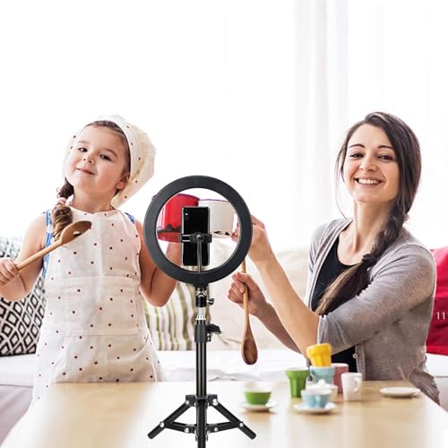 SHOPEE 10" LED Selfie Ring Light with Tripod Stand & Cell Phone Holder for Tiktok/Live Stream/Makeup, Dimmable Desktop Camera Ringlight for YouTube Video/Photography Compatible with iPhone/Android - Image 4