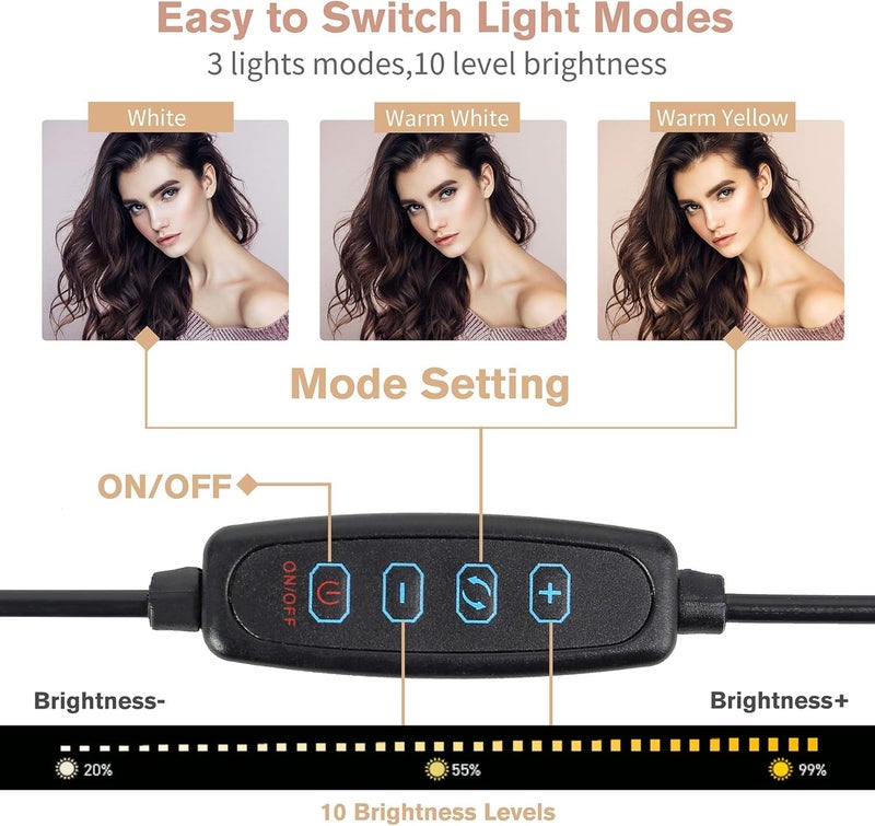 SHOPEE 10" LED Selfie Ring Light with Tripod Stand & Cell Phone Holder for Tiktok/Live Stream/Makeup, Dimmable Desktop Camera Ringlight for YouTube Video/Photography Compatible with iPhone/Android - Image 2