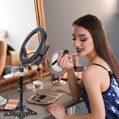 SHOPEE 10" LED Selfie Ring Light with Tripod Stand & Cell Phone Holder for Tiktok/Live Stream/Makeup, Dimmable Desktop Camera Ringlight for YouTube Video/Photography Compatible with iPhone/Android - Image 3
