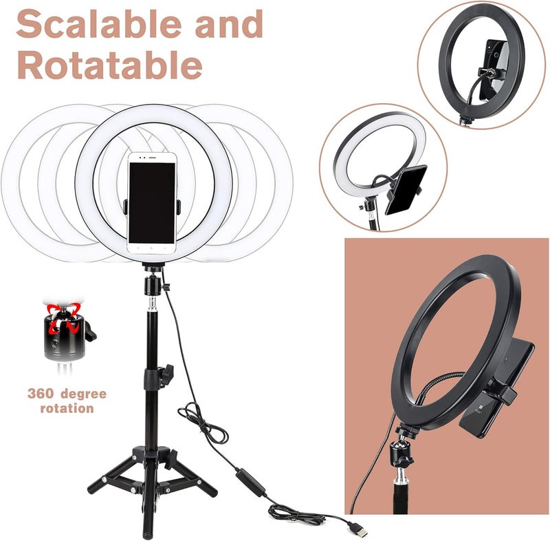 SHOPEE 10" LED Selfie Ring Light with Tripod Stand & Cell Phone Holder for Tiktok/Live Stream/Makeup, Dimmable Desktop Camera Ringlight for YouTube Video/Photography Compatible with iPhone/Android - Image 5