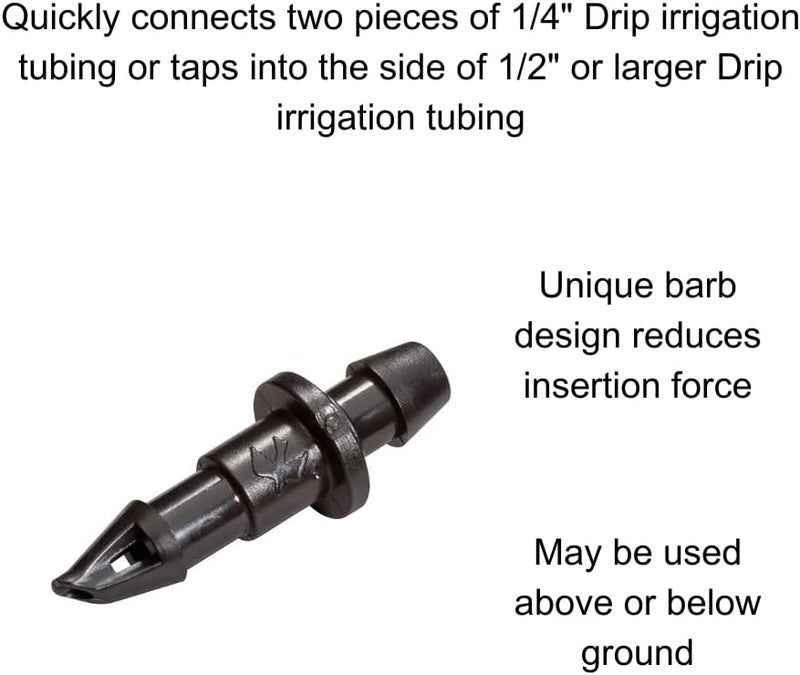 Rainbird BC25/10PS Drip Irrigation Universal 1/4" Barbed Coupling Fitting, Fits of 1/4" Drip Tubing, 10-Pack - Image 1