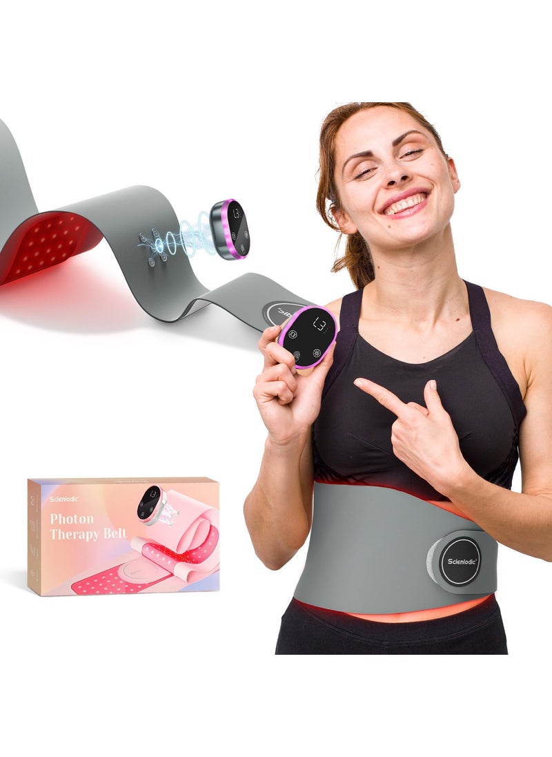 Scienlodic Scienlodic Red Light Therapy Belt - Rechargeable Vibration Infrared Light Therapy Device for Body - Therapy Wrap for Waist, Back, Belly, Thigh (Gray) 