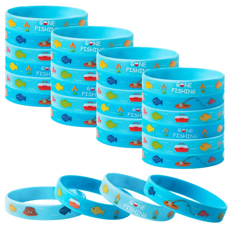OSNIE 24Pcs Gone Fishing Themed Party Favors Silicone Bracelets NonToxic Hypoallergenic Lightweight Stretch Rubber - Image 3