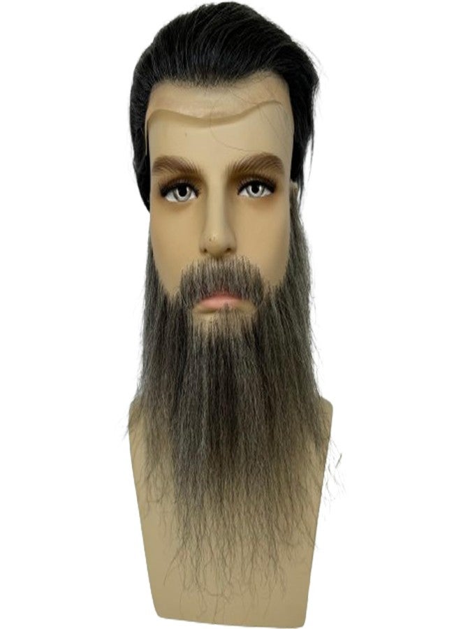 Voloria Fake Beard Human Hair Full Hand Tied Facial Hair False Beards Lace Invisible Face Mustache for Party Makeup Cosplay Costume Party 6-7INCH (Black Mixed Grey Color) - Image 5